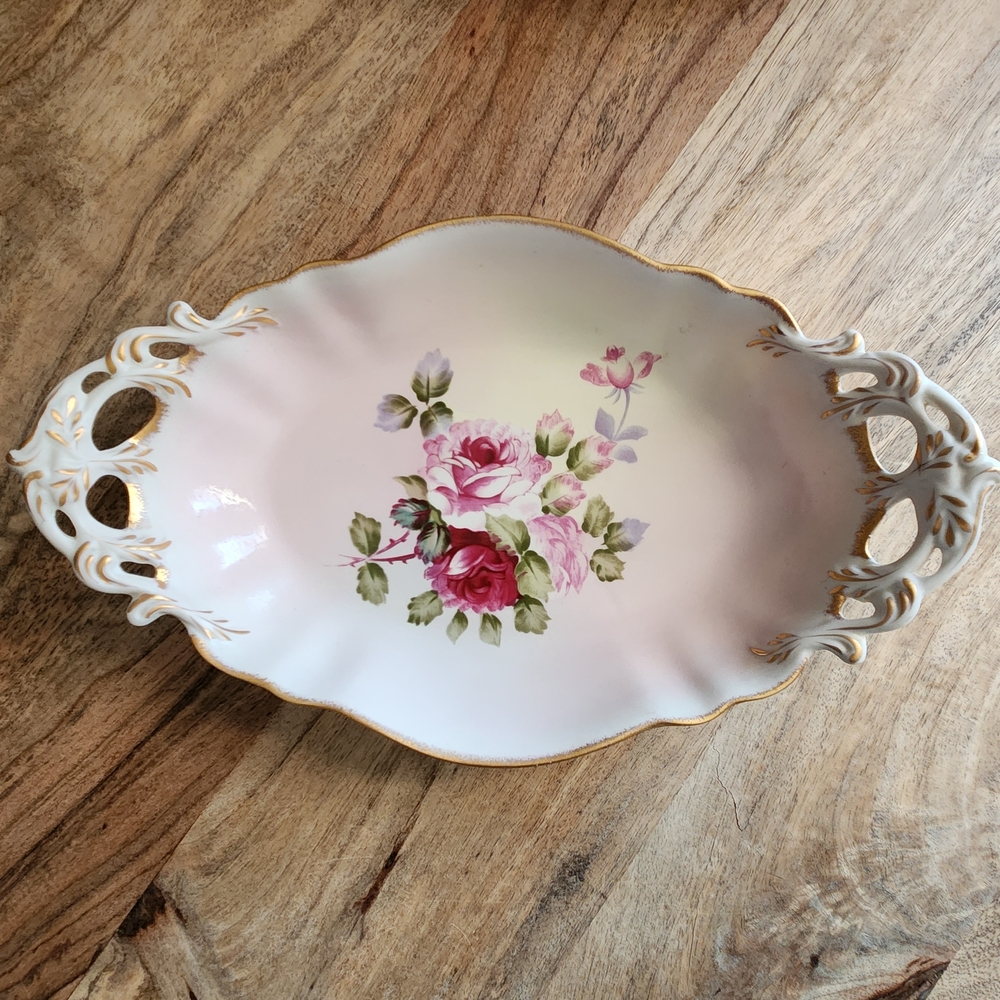 Vintage Floral I. Godinger Porcelain Dish With Gold Trim